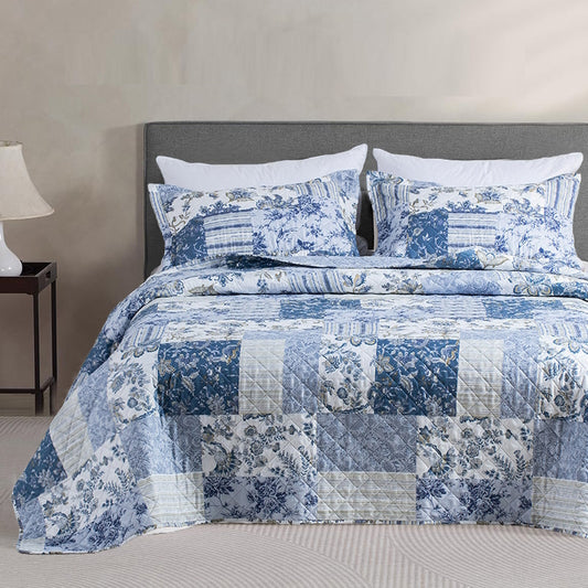 Sleep City Twin Kasentex Vintage Blue Patchwork Floral Quilt Set - All Season Bedding, Room Decor, Graduation Gifts Kasentex