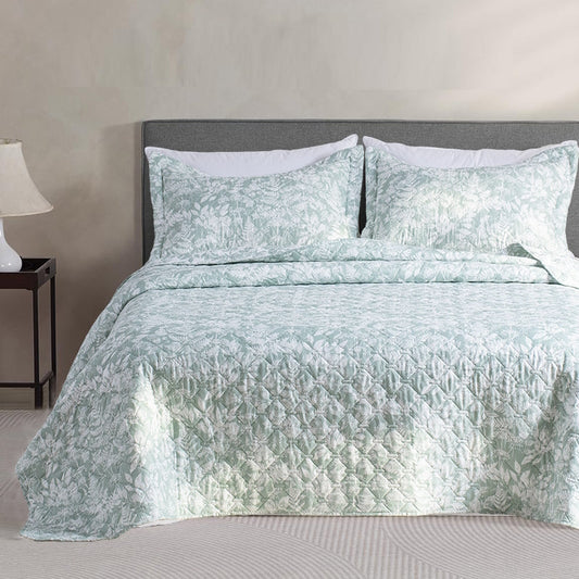 Sleep City Twin Kasentex Lightweight Botanical Green Floral Quilt Set - Light All Season Bedding, Room Decor, Graduation Gifts Kasentex
