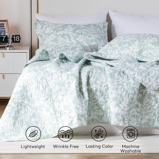 Sleep City Twin Kasentex Lightweight Botanical Green Floral Quilt Set - Light All Season Bedding, Room Decor, Graduation Gifts Kasentex
