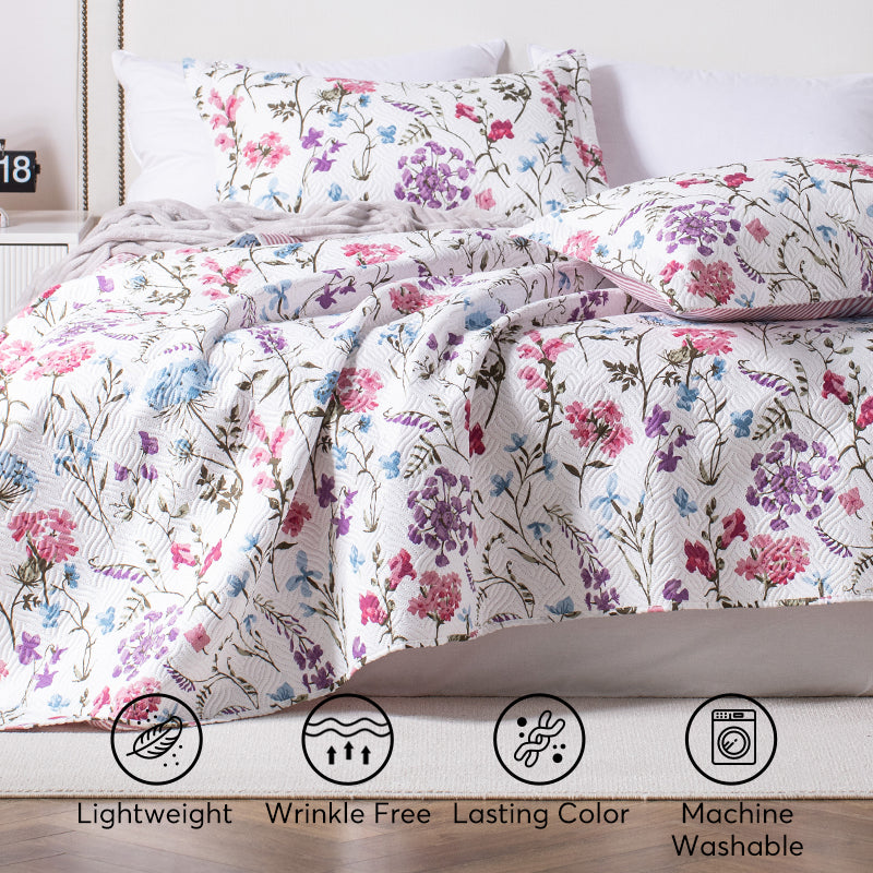 Sleep City Twin Kasentex Floral Quilt Set - Lightweight & Reversible - Cozy & Stylish Bedding - Machine Washable, Room Decor, Graduation Gifts Kasentex