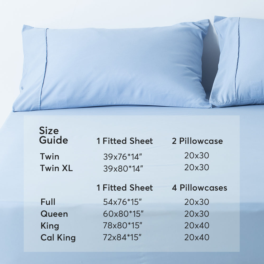 Sleep City Twin XL / Blue Sheet Set Kasentex All Season Deep Pocket Fitted Sheet Set with Pillowcases, Room Decor, Graduation Gifts Kasentex