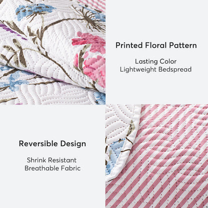 Sleep City Twin Kasentex Floral Quilt Set - Lightweight & Reversible - Cozy & Stylish Bedding - Machine Washable, Room Decor, Graduation Gifts Kasentex