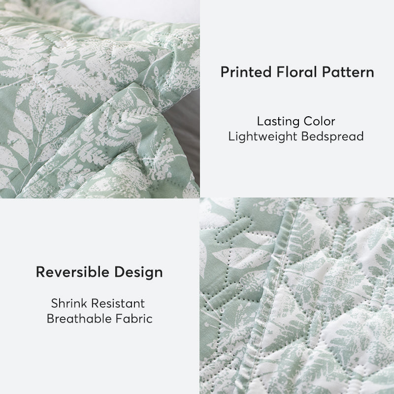 Sleep City Twin Kasentex Lightweight Botanical Green Floral Quilt Set - Light All Season Bedding, Room Decor, Graduation Gifts Kasentex