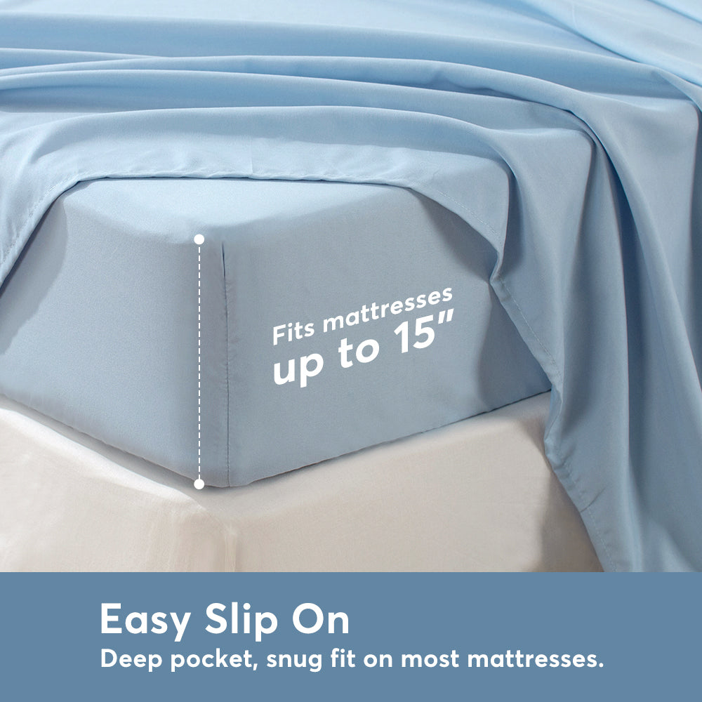 Sleep City Twin / Blue Sheet Set Kasentex Soft Sheet Bedding Set in Deep Pocket, Hypoallergenic and Breathable, Room Decor, Graduation Gifts Kasentex