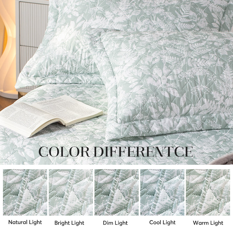 Sleep City Twin Kasentex Lightweight Botanical Green Floral Quilt Set - Light All Season Bedding, Room Decor, Graduation Gifts Kasentex