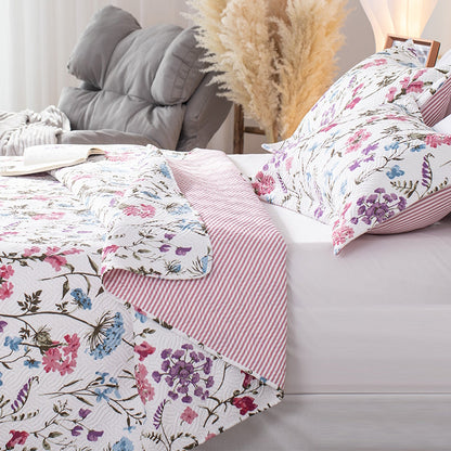 Sleep City Twin Kasentex Floral Quilt Set - Lightweight & Reversible - Cozy & Stylish Bedding - Machine Washable, Room Decor, Graduation Gifts Kasentex