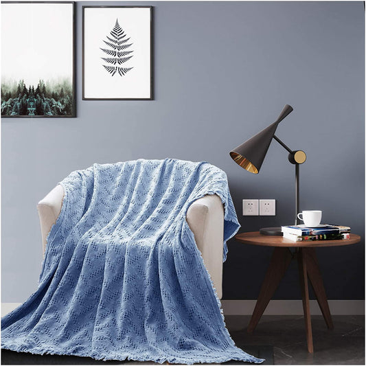 Sleep City Infinity Blue Throw Blanket Kasentex 100% Cotton Soft Knitted Throw Blanket, Room Decor, Graduation Gifts, Fathers Day Gift, Mom Gift Kasentex
