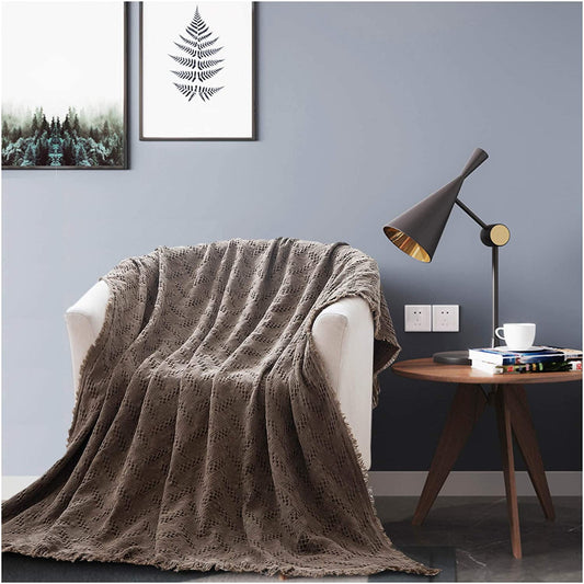 Sleep City Walnut Brown Throw Blanket Kasentex 100% Cotton Soft Knitted Throw Blanket, Room Decor, Graduation Gifts, Fathers Day Gift, Mom Gift Kasentex