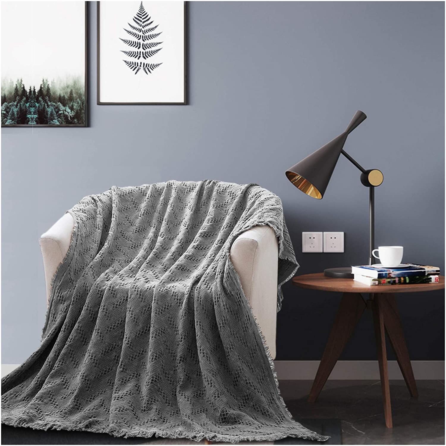 Sleep City Chargoal grey Throw Blanket Kasentex 100% Cotton Soft Knitted Throw Blanket, Room Decor, Graduation Gifts, Fathers Day Gift, Mom Gift Kasentex
