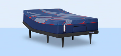 Blue adjustable bed on a light blue background