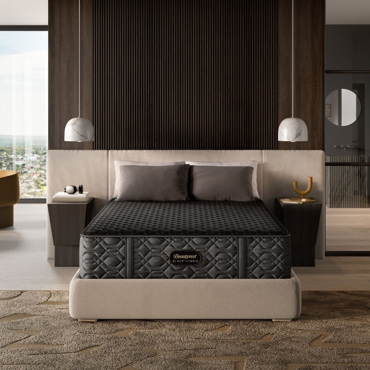 Beautyrest Black mattress on a bed in a modern bedroom setting