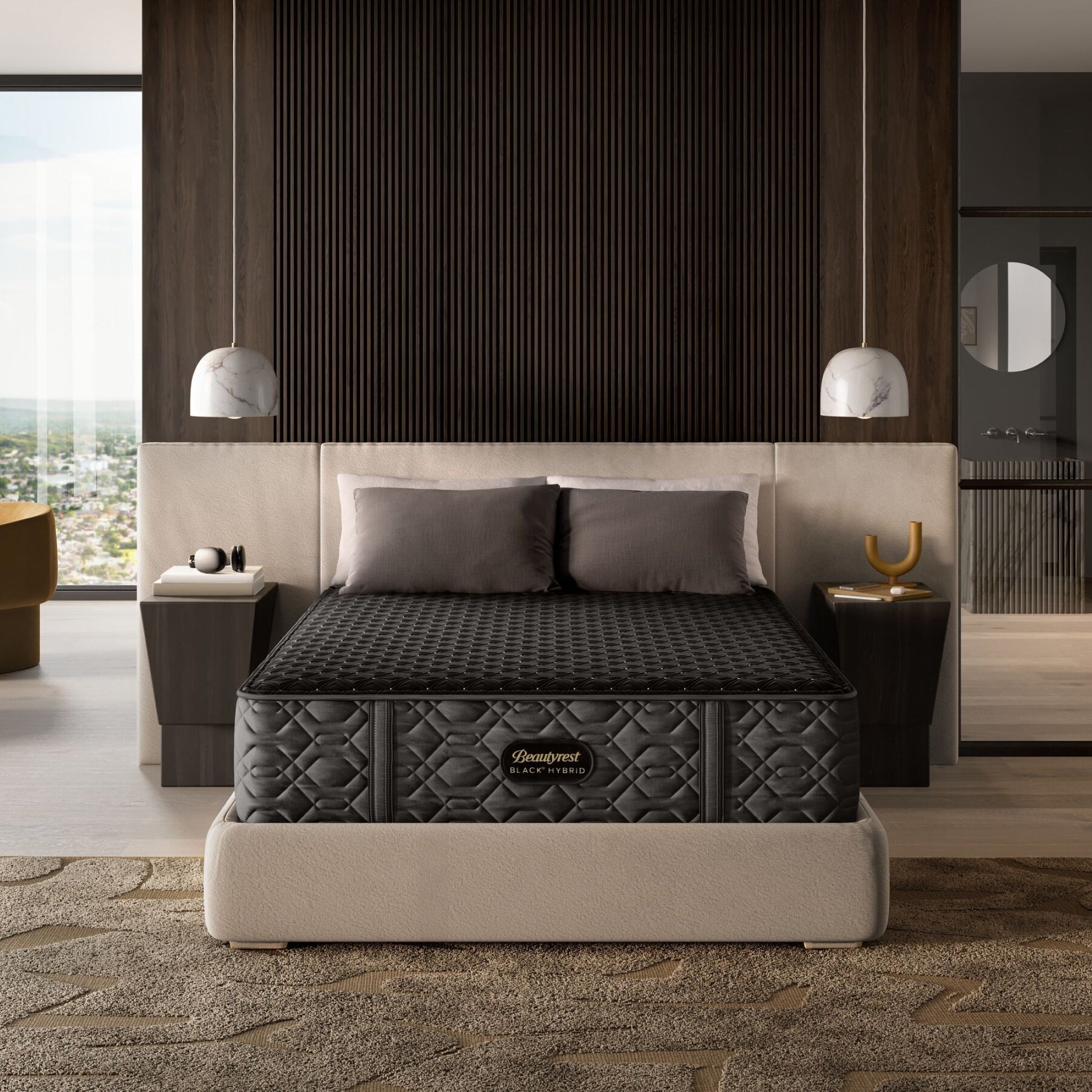 Beautyrest Black mattress on a bed in a modern bedroom setting