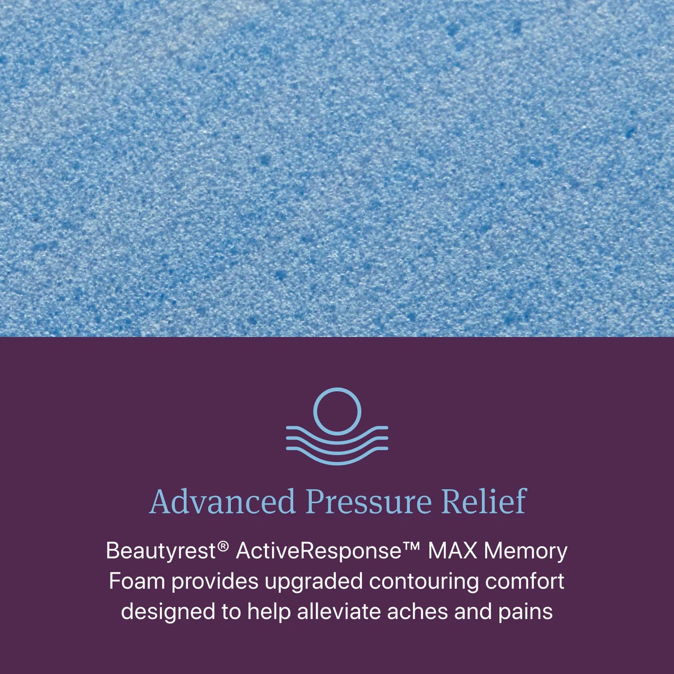 Text about Beautyrest ActiveResponse MAX Memory Foam on a blue and purple background with a logo.