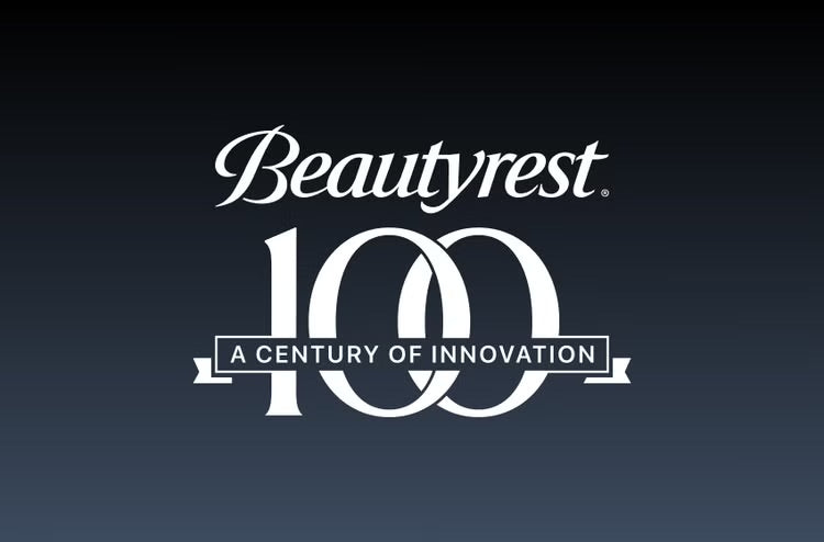 Beautyrest logo celebrating a century of innovation on a dark background