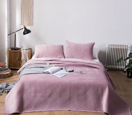 Sleep City Queen / Dusty Rose Bedspread Kasentex All Season Cozy Velvet Quilt Set with Shams, Queen, King, Room Decor, Graduation Gifts Kasentex