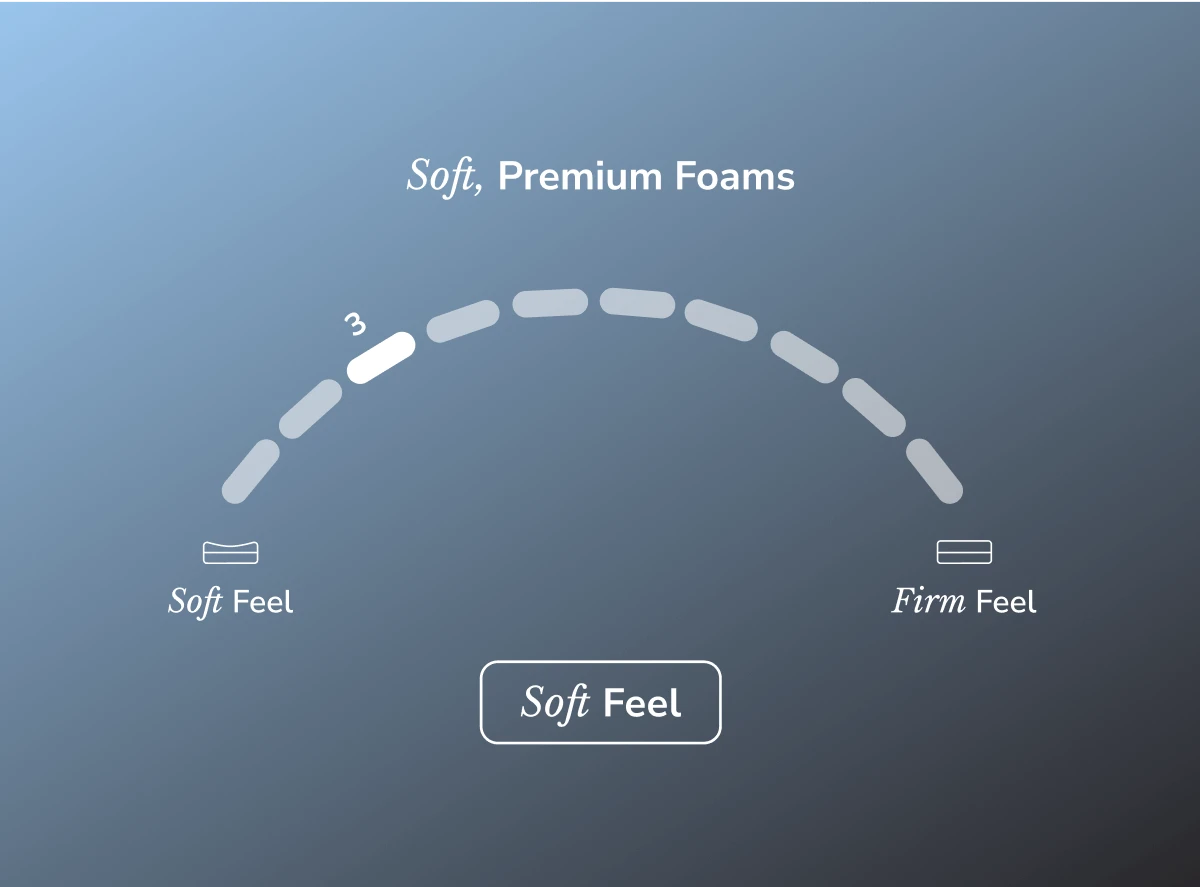 Diagram showing foam density with 'Soft Feel' highlighted on a blue background