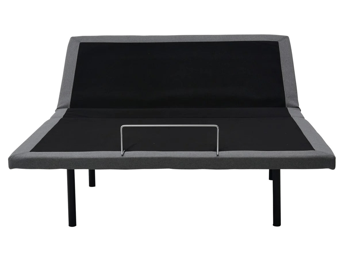 Black adjustable bed frame with head up on a white background