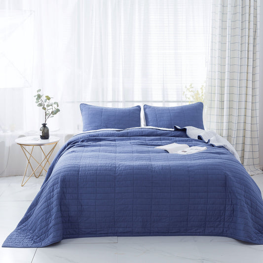 Sleep City Twin / Blue Bedspread Set Kasentex Ultra Soft Cotton Oversized Bedspread Set, Blue or Red, Room Decor, Graduation Gifts Kasentex