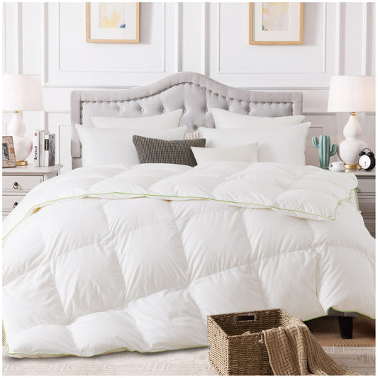 Sleep City Twin/Twin XL - All Season Comforter Kasentex Ultra Soft Green Piped Edge Warm Heavy Weights Down Comforter, White, Room Decor, Graduation Gifts Kasentex