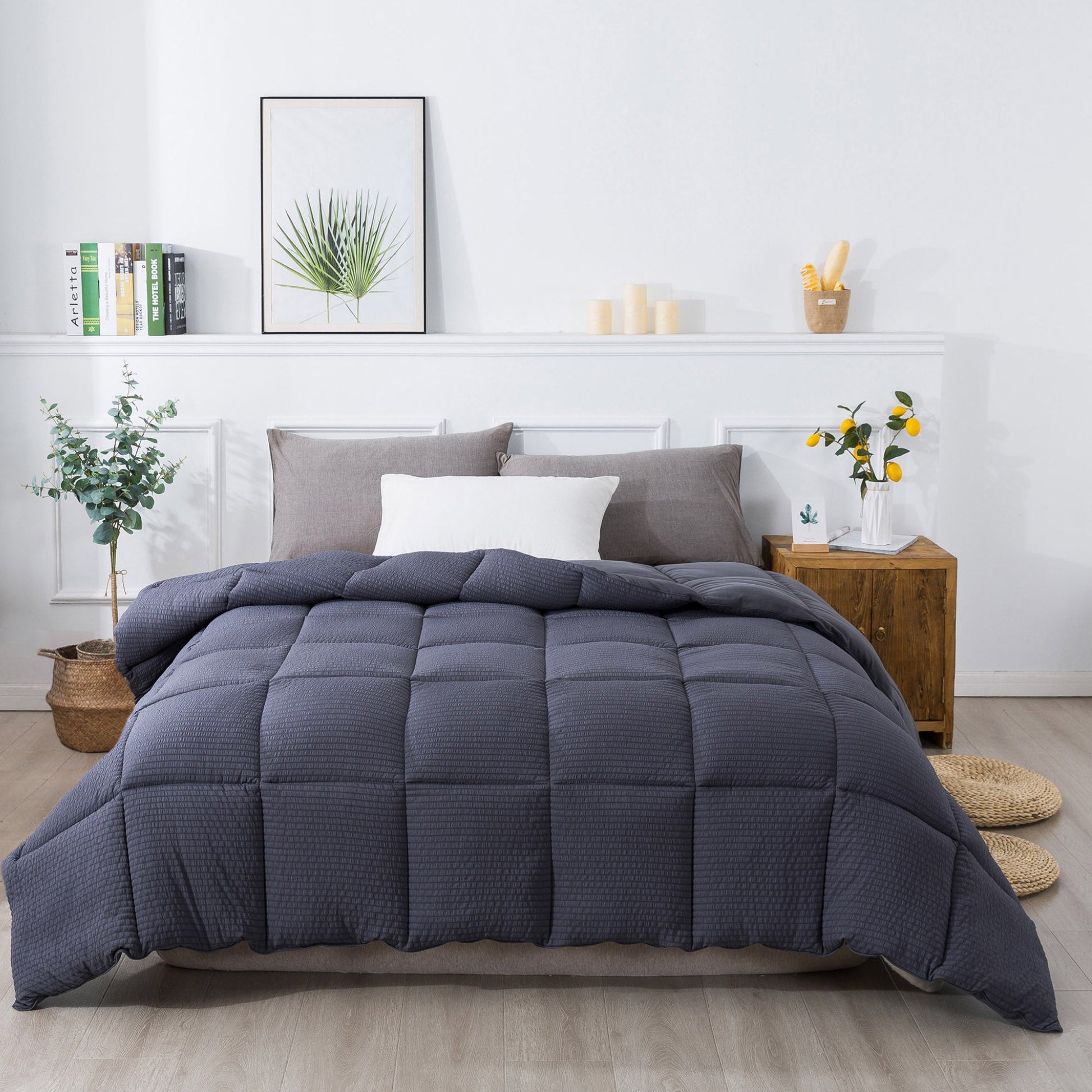 Sleep City Twin / Dark Grey Comforter Kasentex Ultra Soft All Season Down Alternative Reversible Comforter, Twin, Queen, King, Room Decor, Graduation Gifts Kasentex