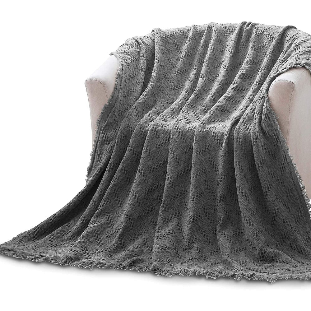 Sleep City Chargoal grey Throw Blanket Kasentex 100% Cotton Soft Knitted Throw Blanket, Room Decor, Graduation Gifts, Fathers Day Gift, Mom Gift Kasentex