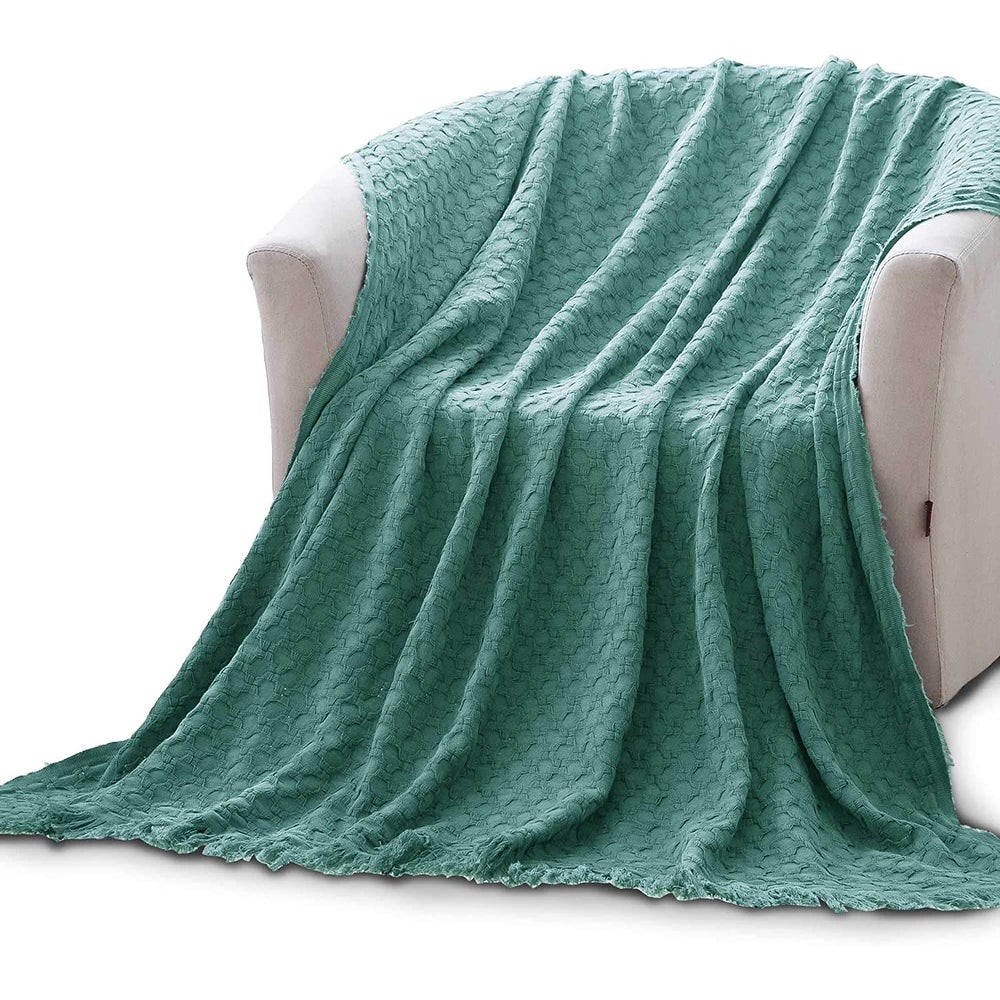 Sleep City Peacock Green Throw Blanket Kasentex 100% Cotton Soft Knitted Throw Blanket, Room Decor, Graduation Gifts, Fathers Day Gift, Mom Gift Kasentex
