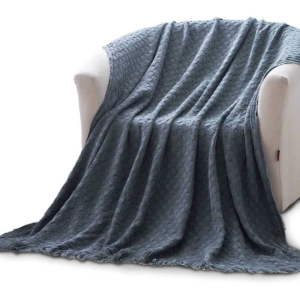 Sleep City Silver Moon Throw Blanket Kasentex 100% Cotton Soft Knitted Throw Blanket, Room Decor, Graduation Gifts, Fathers Day Gift, Mom Gift Kasentex