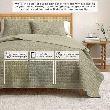 100% Cotton Honeycomb Waffle Garment Washed Quilt Set - Genevieve Collection