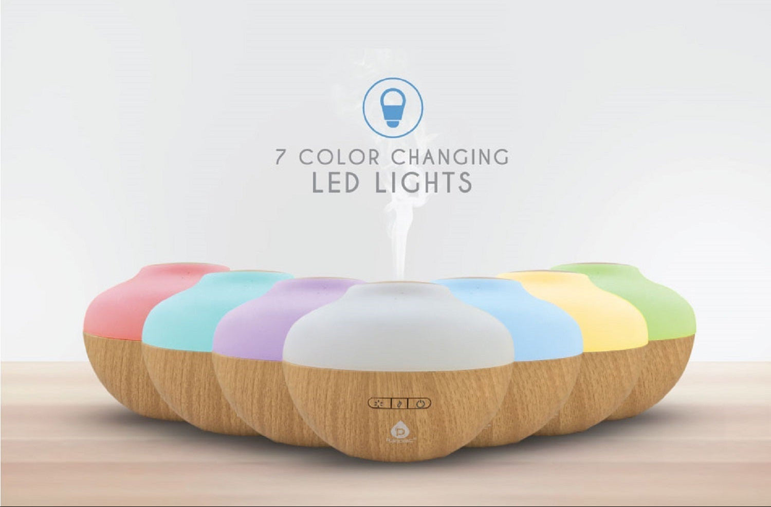 Color changing diffuser with LED lights on a white background