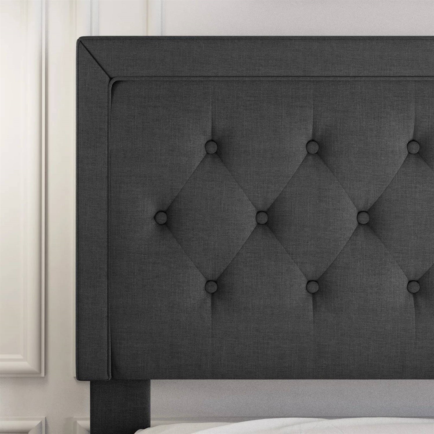 King size black button tufted headboard