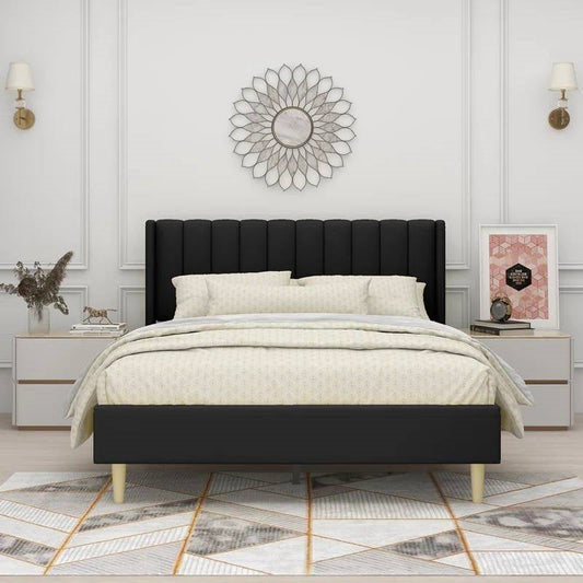 Queen size black velvet bed in modern room