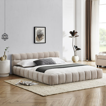 Queen chenille upholstered bed frame in modern elegant bedroom