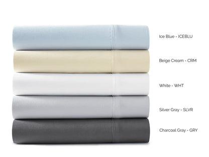 microfiber bed sheet sets in white, light blue, cream, silvery, and charcoal gray