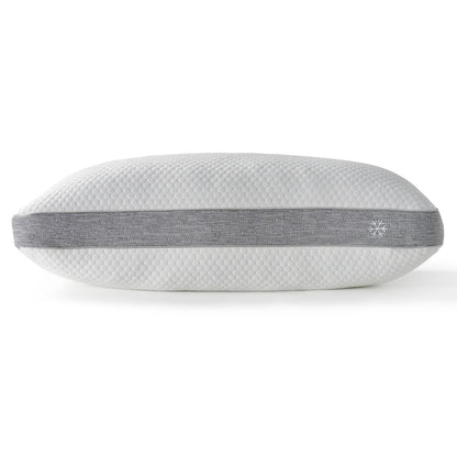 White pillow with gray band on a white background