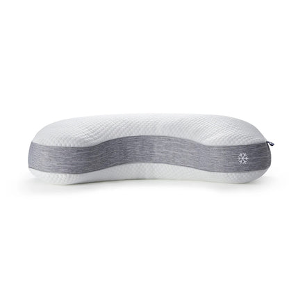 Ergonomic pillow with gray accent on a white background