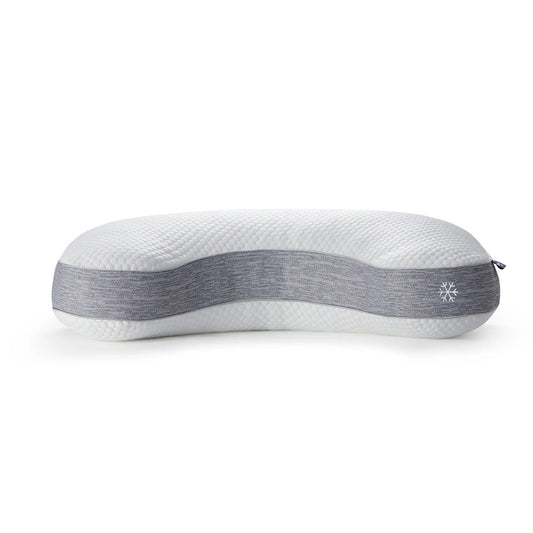 Ergonomic pillow with gray accent on a white background