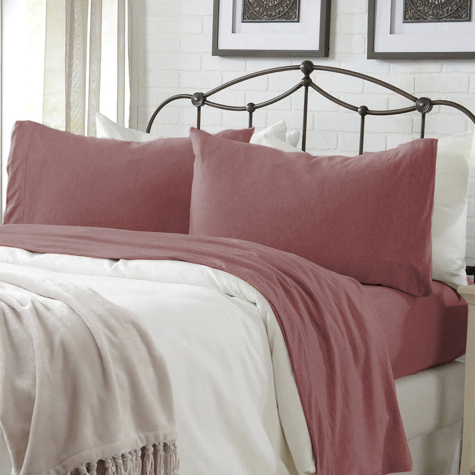 Sleep City Twin / Heathered Dusty Rose Sheets 4-Piece Jersey Sheet - Carmen Collection Great Bay Home