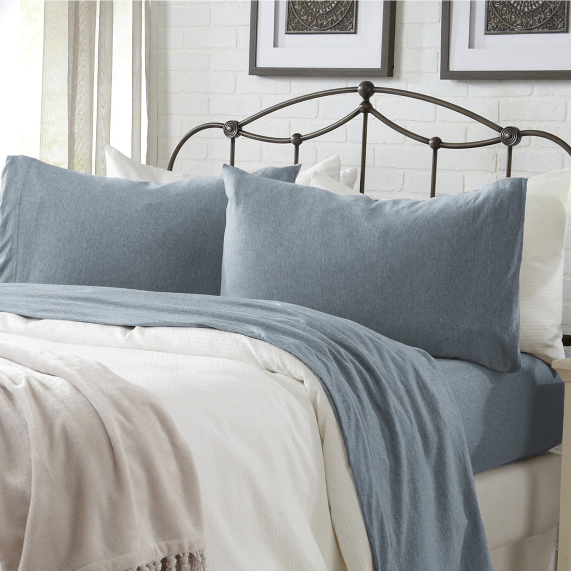 Sleep City Twin / Heathered Denim Blue Sheets 4-Piece Jersey Sheet - Carmen Collection Great Bay Home