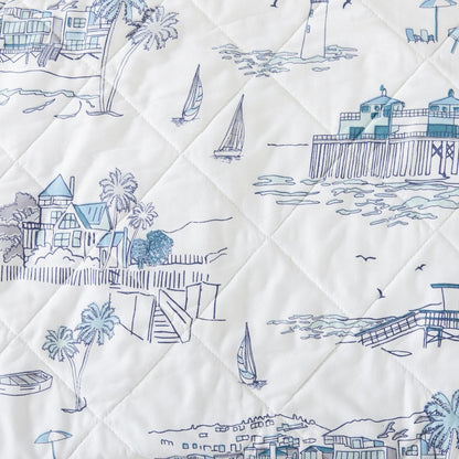 Sleep City Twin / Cape Elizabeth 3-Piece Coastal Toile Quilt Set - Cape Elizabeth Collection Great Bay Home