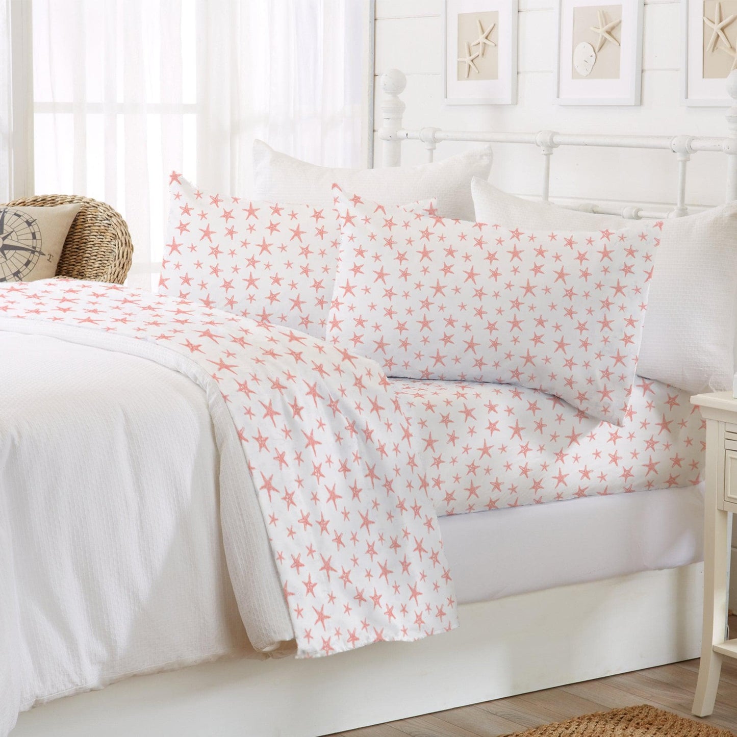 Sleep City King / Anchor Bed Sheets 4-Piece Coastal Microfiber Sheet - Newport Collection Great Bay Home