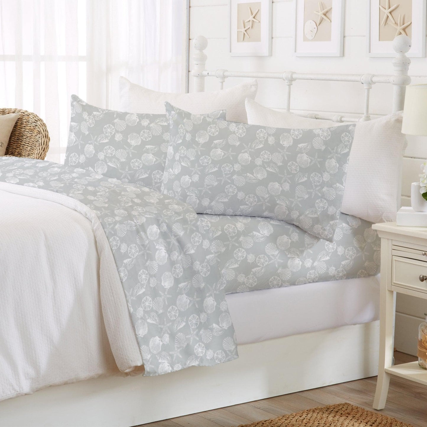 Sleep City King / Anchor Bed Sheets 4-Piece Coastal Microfiber Sheet - Newport Collection Great Bay Home