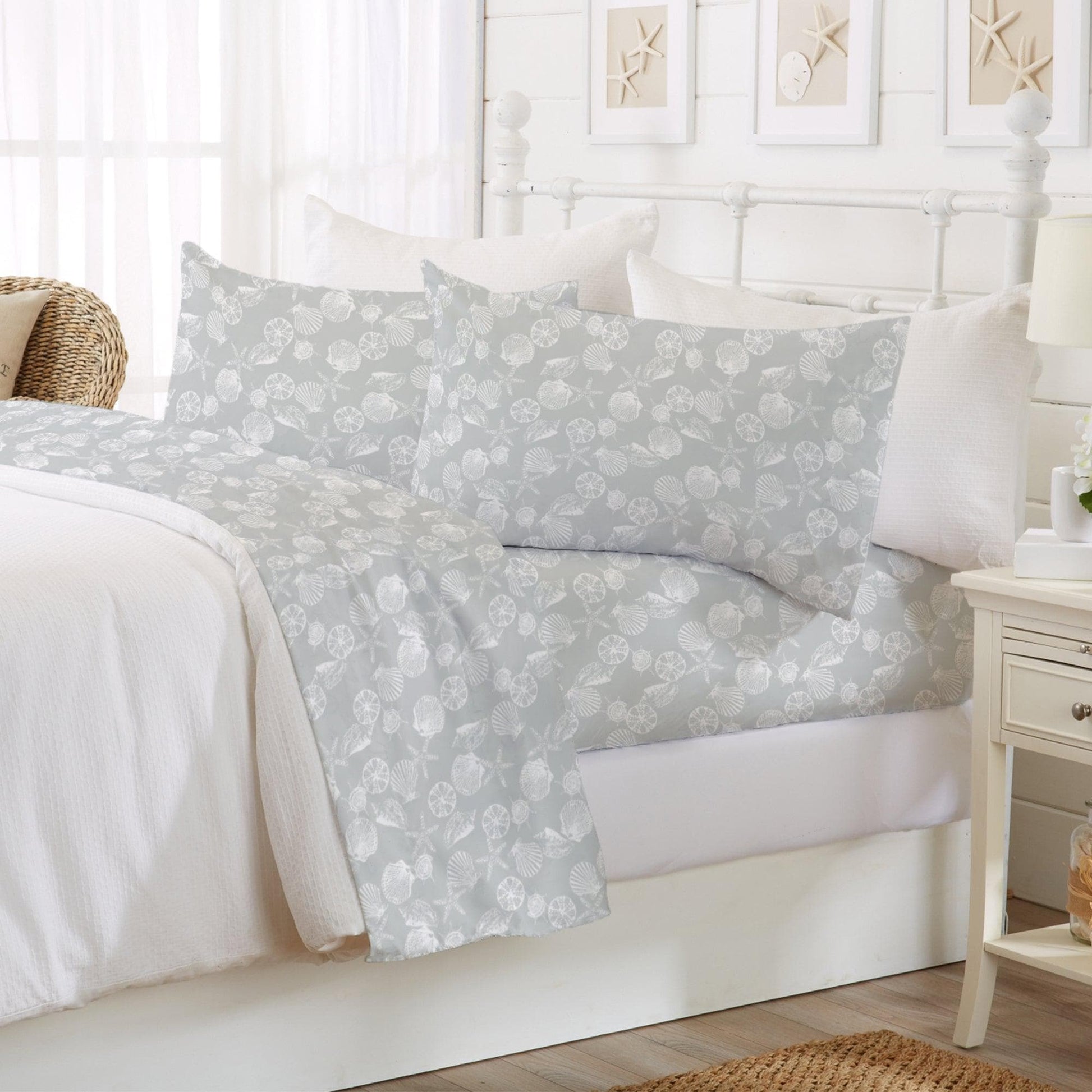Sleep City King / Anchor Bed Sheets 4-Piece Coastal Microfiber Sheet - Newport Collection Great Bay Home