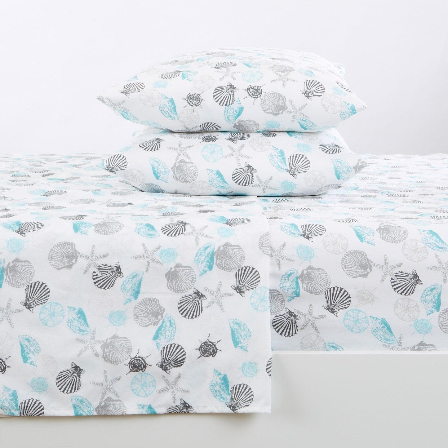 Sleep City King / Seashell Bed Sheets 4-Piece Coastal Microfiber Sheet - Newport Collection Great Bay Home
