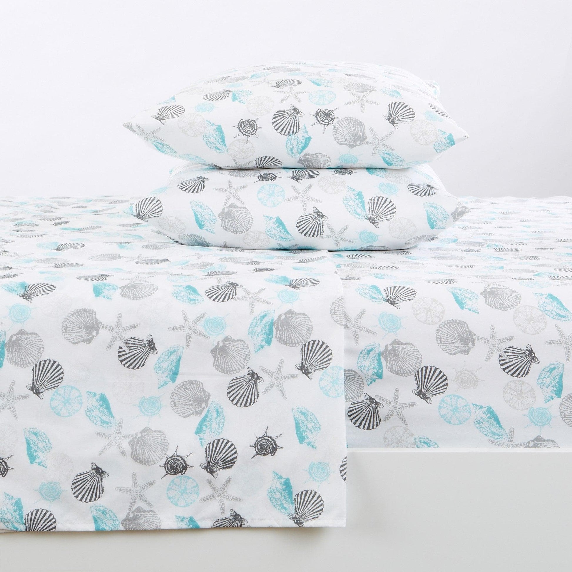 Sleep City King / Seashell Bed Sheets 4-Piece Coastal Microfiber Sheet - Newport Collection Great Bay Home