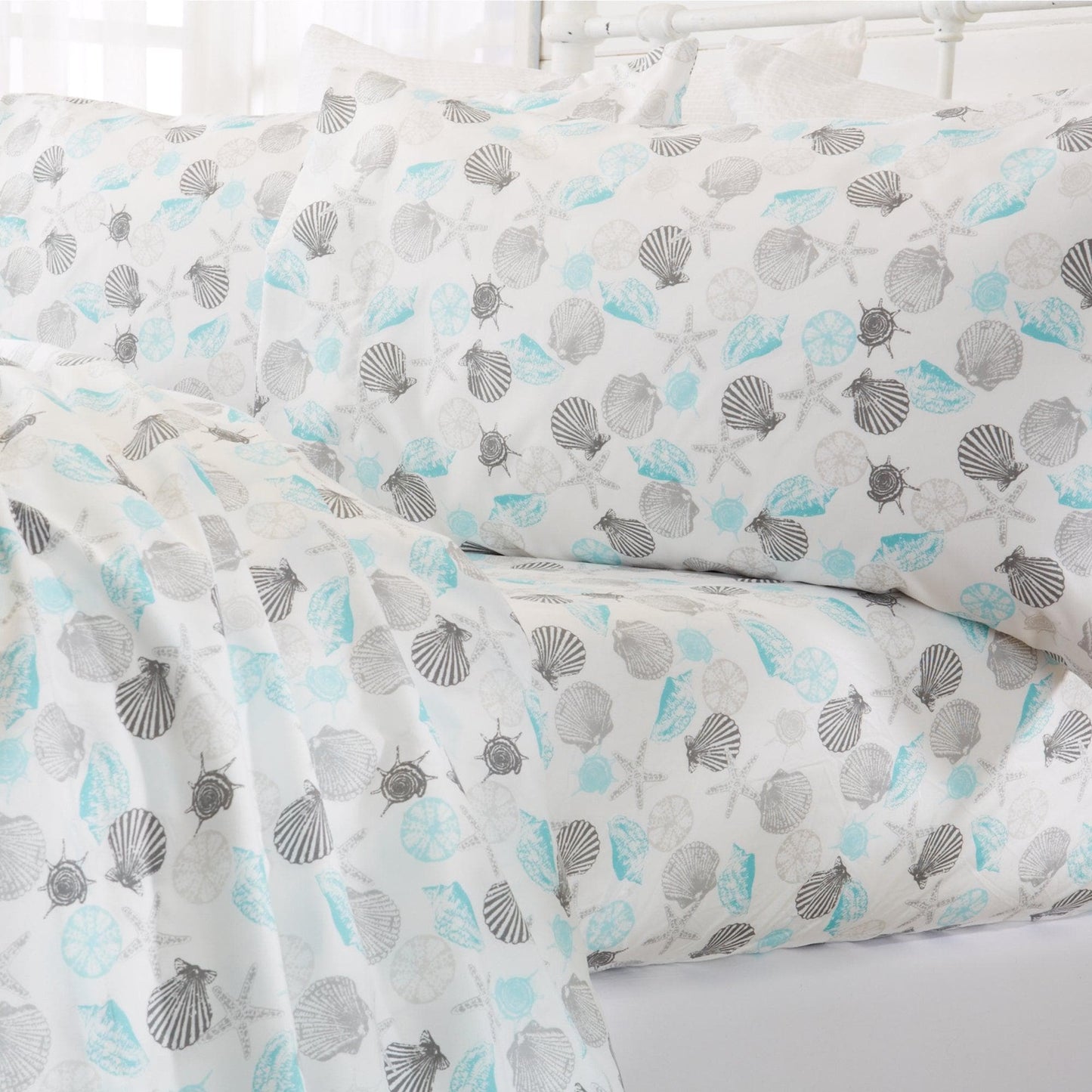 Sleep City King / Anchor Bed Sheets 4-Piece Coastal Microfiber Sheet - Newport Collection Great Bay Home