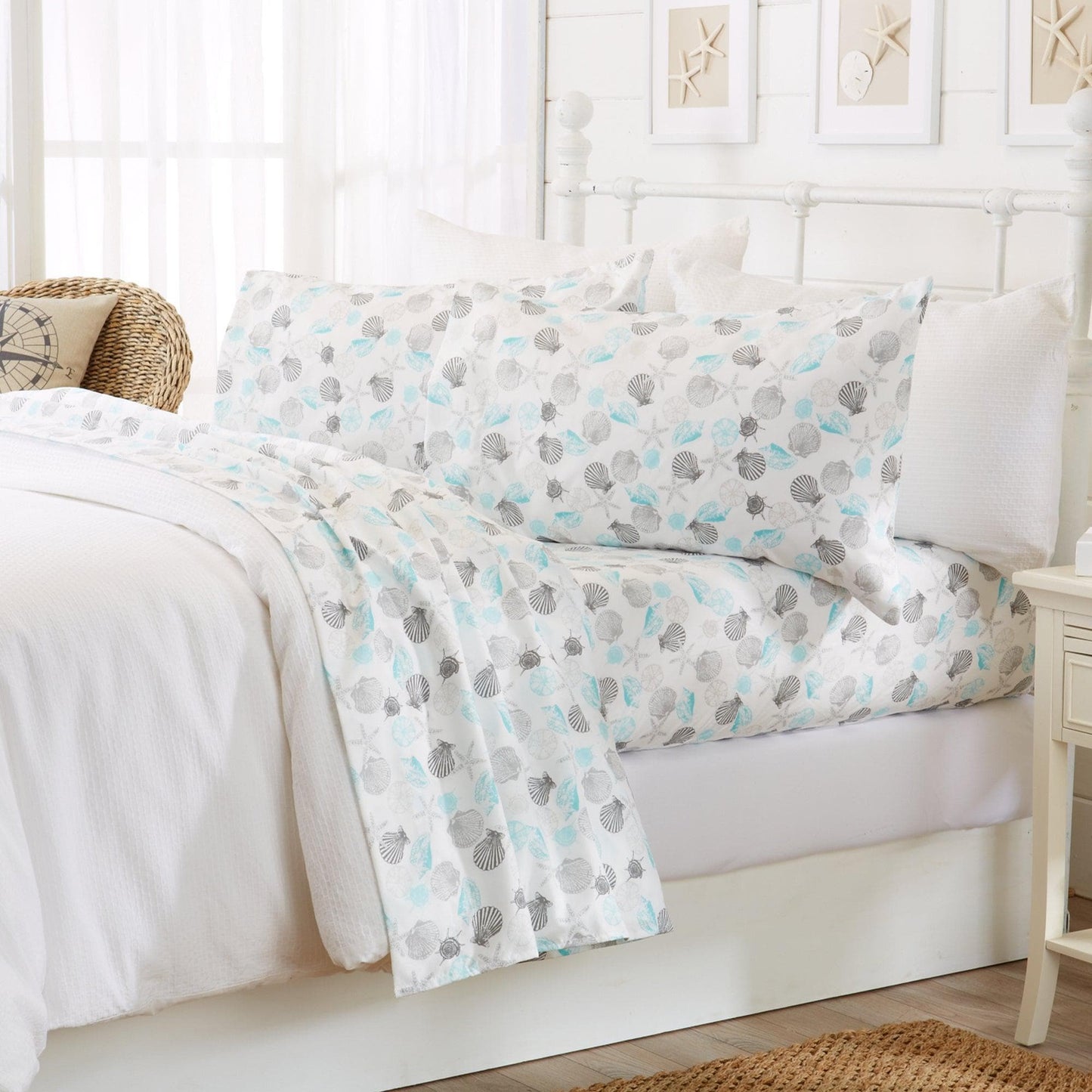 Sleep City King / Anchor Bed Sheets 4-Piece Coastal Microfiber Sheet - Newport Collection Great Bay Home