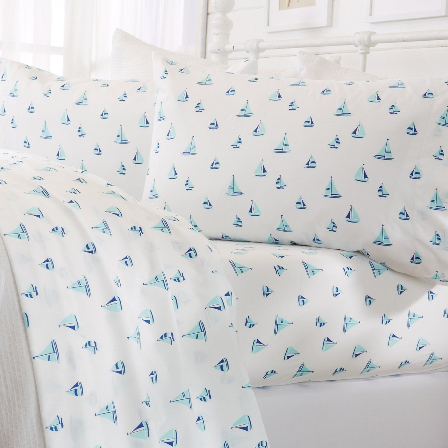 Sleep City King / Anchor Bed Sheets 4-Piece Coastal Microfiber Sheet - Newport Collection Great Bay Home