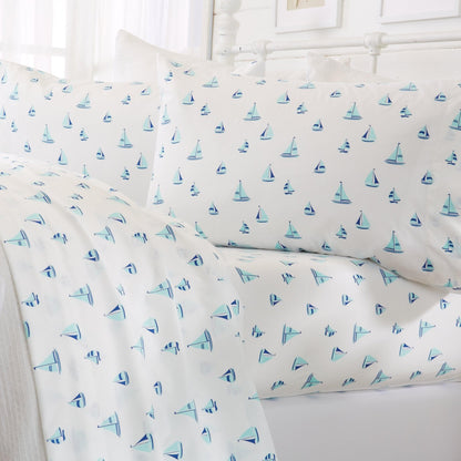 Sleep City King / Anchor Bed Sheets 4-Piece Coastal Microfiber Sheet - Newport Collection Great Bay Home