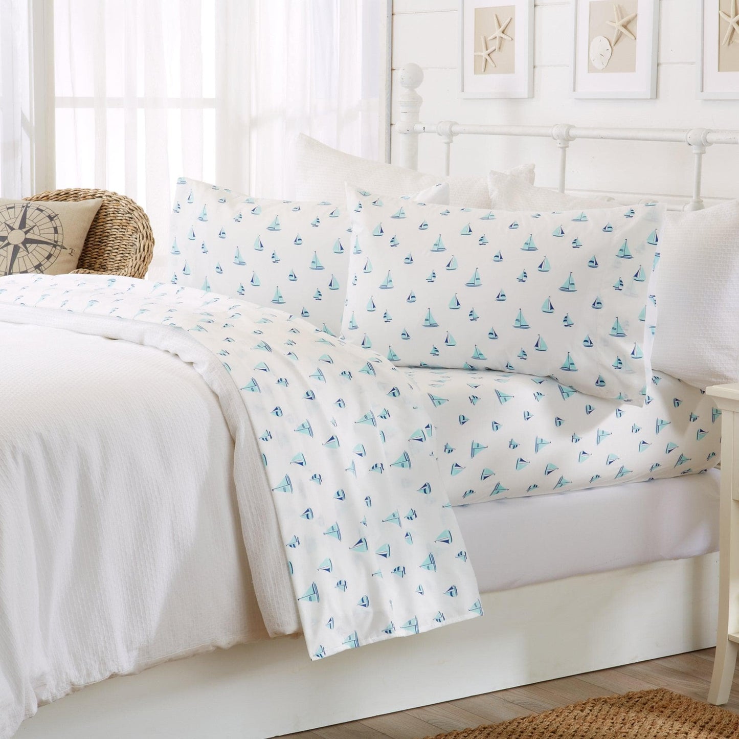 Sleep City King / Anchor Bed Sheets 4-Piece Coastal Microfiber Sheet - Newport Collection Great Bay Home