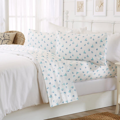 Sleep City King / Anchor Bed Sheets 4-Piece Coastal Microfiber Sheet - Newport Collection Great Bay Home